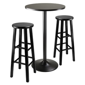 Winsome Obsidian Black Round 3pc Pub Table Set with Seat Bar Stools