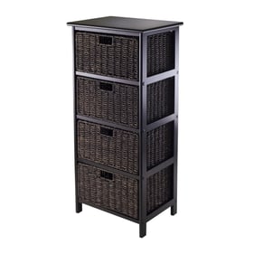 Winsome Omaha Black Chocolate Storage Rack with 4 Foldable Baskets