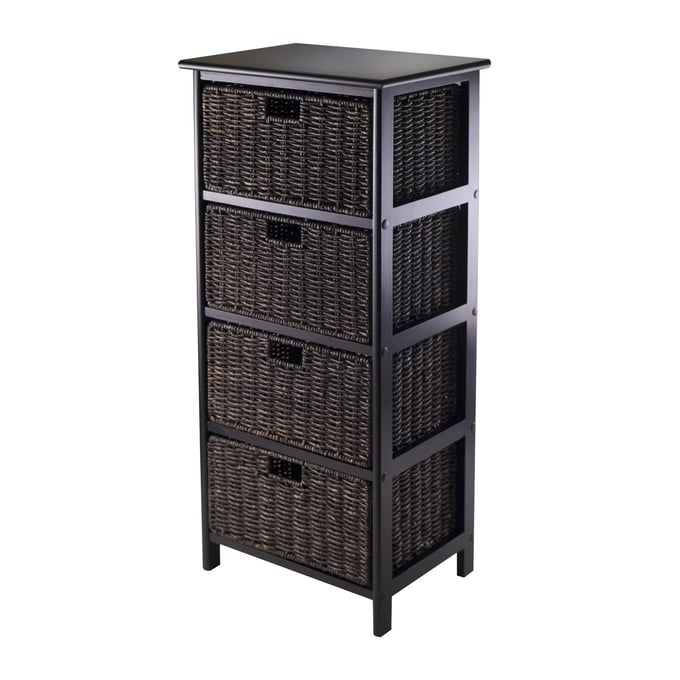 Winsome Omaha Black Chocolate Storage Rack with 4 Foldable Baskets WNS-20418