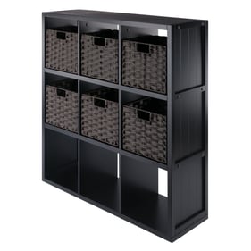 Winsome Wood Timothy Black Storage Shelf With 6 Foldable Woven Baskets