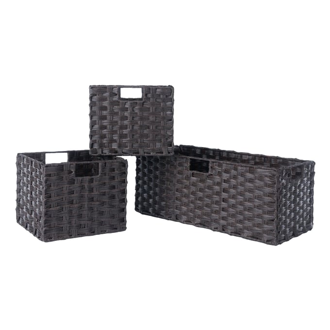 Winsome Melanie Chocolate Woven 3pc Foldable Fiber Basket WNS-38303