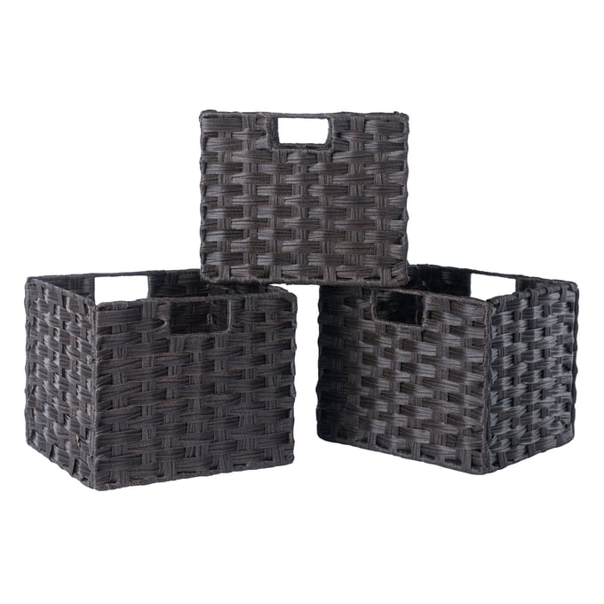 3 Winsome Melanie Chocolate Woven Foldable Fiber Baskets WNS-38311