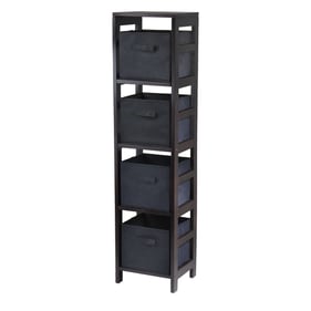 Winsome Capri Espresso Black Narrow Storage Shelf with 4 Foldable Baskets