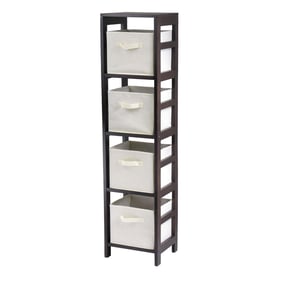 Winsome Capri Espresso Beige Narrow Storage Shelf with 4 Foldable Baskets