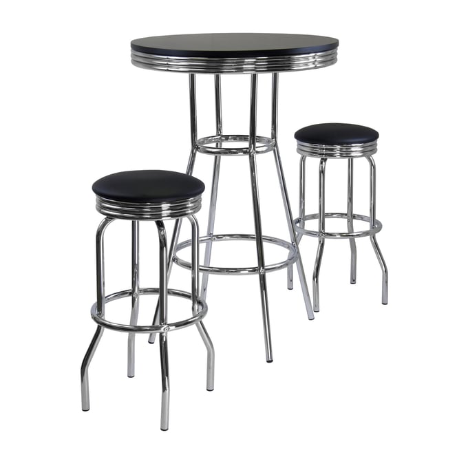 Winsome Summit Black Chrome 3pc Pub Height Set WNS-93338