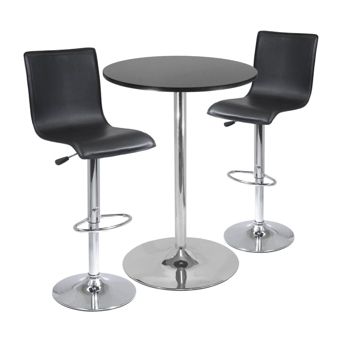 Winsome Spectrum Black Chrome 3pc Pub Table Set with High Back Swivel Stools WNS-93345