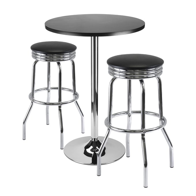 Winsome Summit Black Chrome 3pc Pub Table Set with Bar Stools WNS-93362