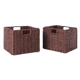 2 Winsome Tessa Walnut Foldable Woven Rope Baskets