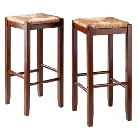 2 Winsome Kaden Walnut Rush Seat Bar Stools