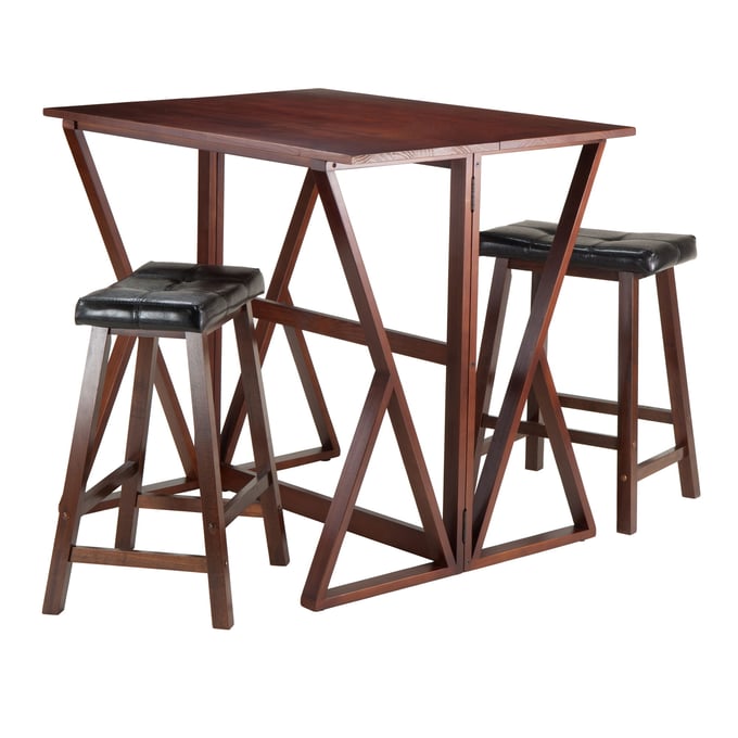 Winsome Harrington Walnut Black 3pc Drop Leaf Table with Counter Height Stools WNS-94345