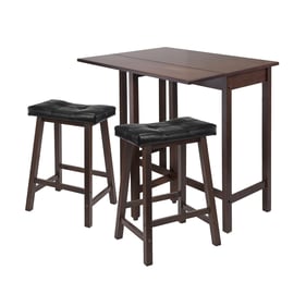 Winsome Lynnwood Walnut Black 3pc Drop Leaf Table and Saddle Seat Counter S...