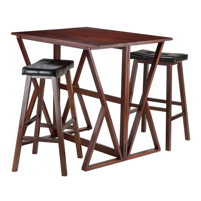 Winsome Harrington Walnut Black 3pc Drop Leaf High Table with Bar Stools WNS-94361