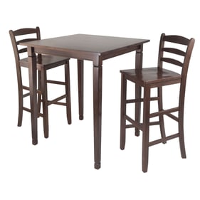 Winsome Kingsgate Walnut 3pc High Dining Table Set with Ladder Back Bar Sto...