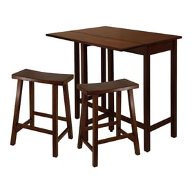 Winsome Lynnwood Walnut 3pc Drop Leaf Table and Saddle Seat Counter Height ...