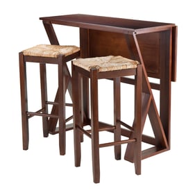 Winsome Harrington Walnut 3pc Drop Leaf High Table with Rush Seat Bar Stool...