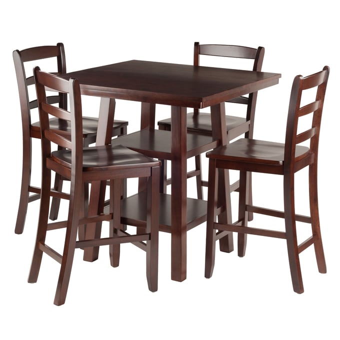 Winsome Orlando Walnut 5pc High Table Set with Ladder Back Counter Height Stools WNS-94542