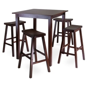 Winsome Parkland Walnut 5pc High Table Set with Saddle Seat Bar Stools