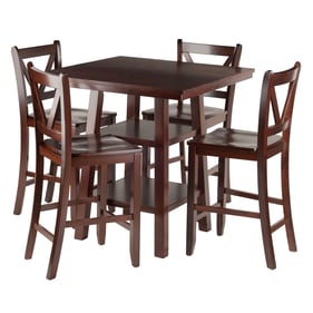 Winsome Orlando Walnut 5pc High Table Set with V Back Counter Height Stools