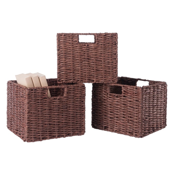 3 Winsome Tessa Walnut Foldable Woven Rope Baskets