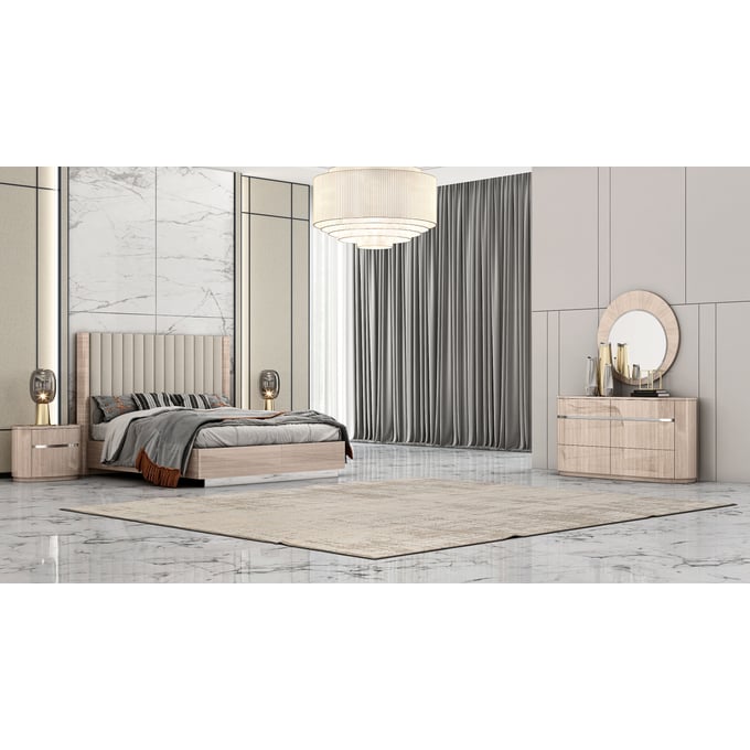 Whiteline Waves Beige 4pc Bedroom Set with King Bed WTL-BK1753-BEI-BR-S2