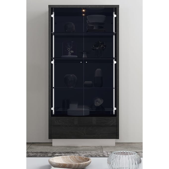 Whiteline Los Angeles Grey Glass Doors Cabinet WTL-CB1673-GRY