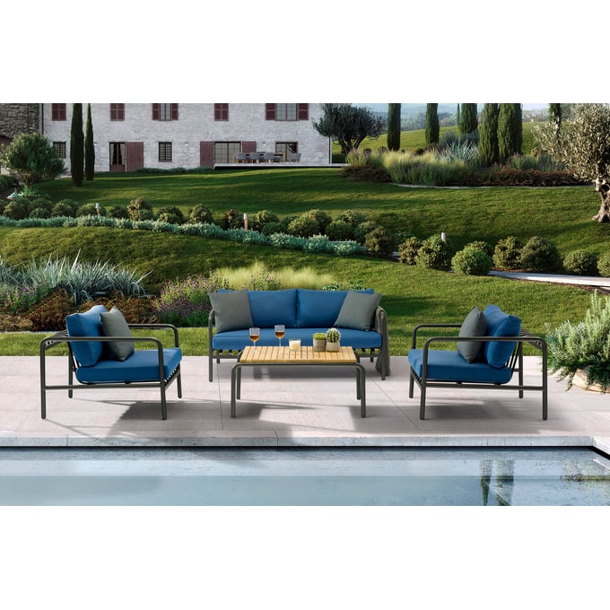 Whiteline Andrea Blue 4pc Outdoor Seating Set WTL-COL1833-BLU