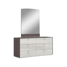 Whiteline Berlin Chestnut Light Grey Dresser and Mirror