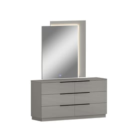 Whiteline Damien Light Grey Black Dresser And Mirror