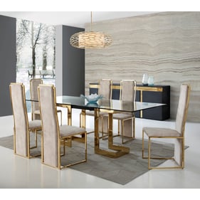 Whiteline Sumo Beige Fabric Gold Stainless Steel Glass 7pc Dining Room Set