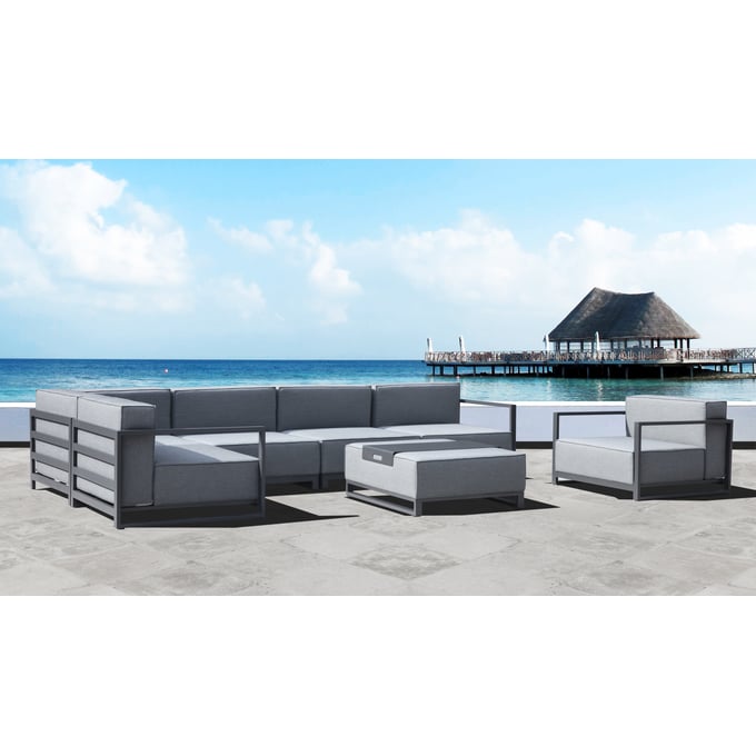 Whiteline Sensation Grey Fabric Aluminium 7pc Outdoor Seating Set WTL-CH1701-SEC2