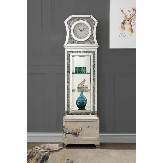 Acme Furniture Noralie Mirrored Diamonds LED Grandfather Clock ACM-AC00350