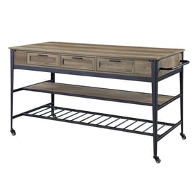 Acme Furniture Macaria Rustic Oak Black Three Drawers Kitchen Island