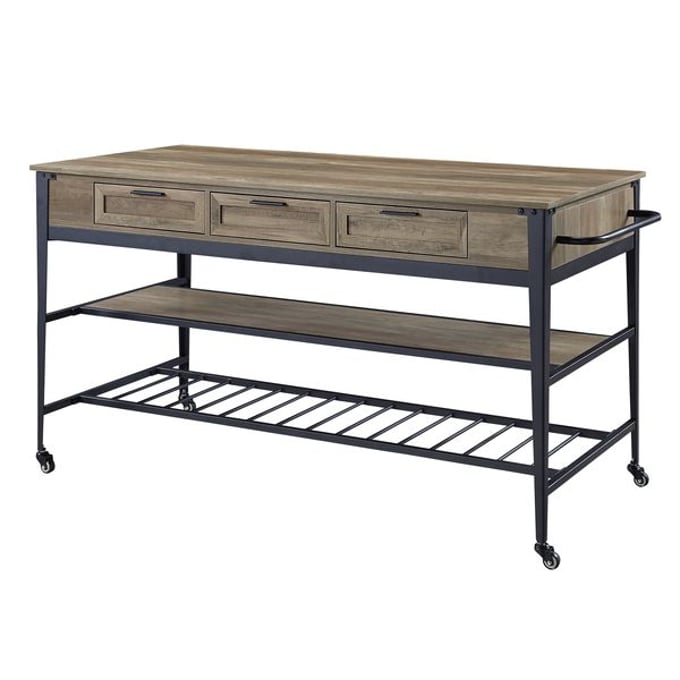 Acme Furniture Macaria Rustic Oak Black Three Drawers Kitchen Island ACM-AC00402