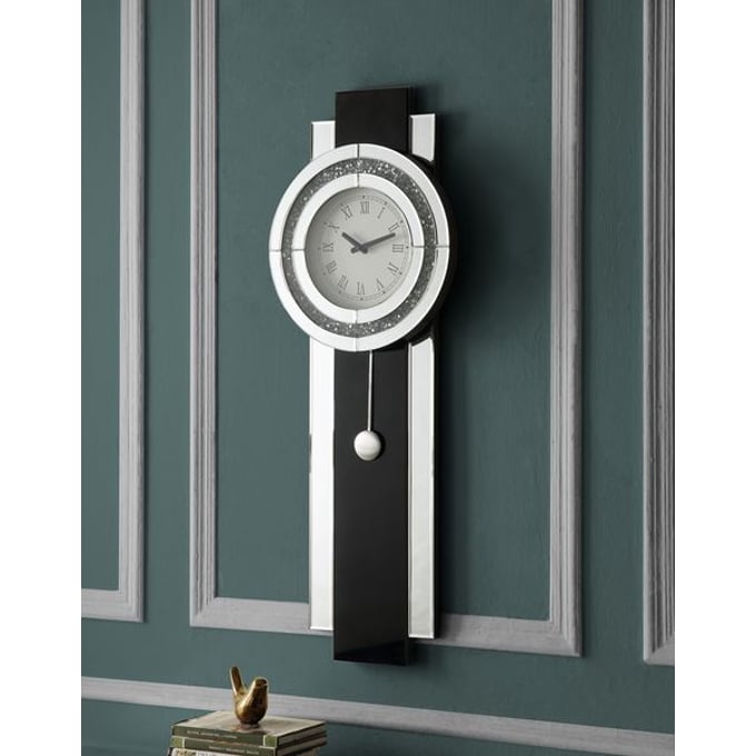 Acme Furniture Noralie Black Mirrored Wall Clock ACM-AC00424