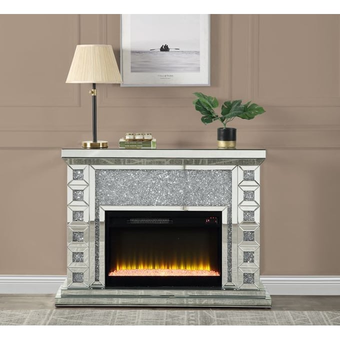 Acme Furniture Noralie Clear Mirrored Fireplace | The Classy Home