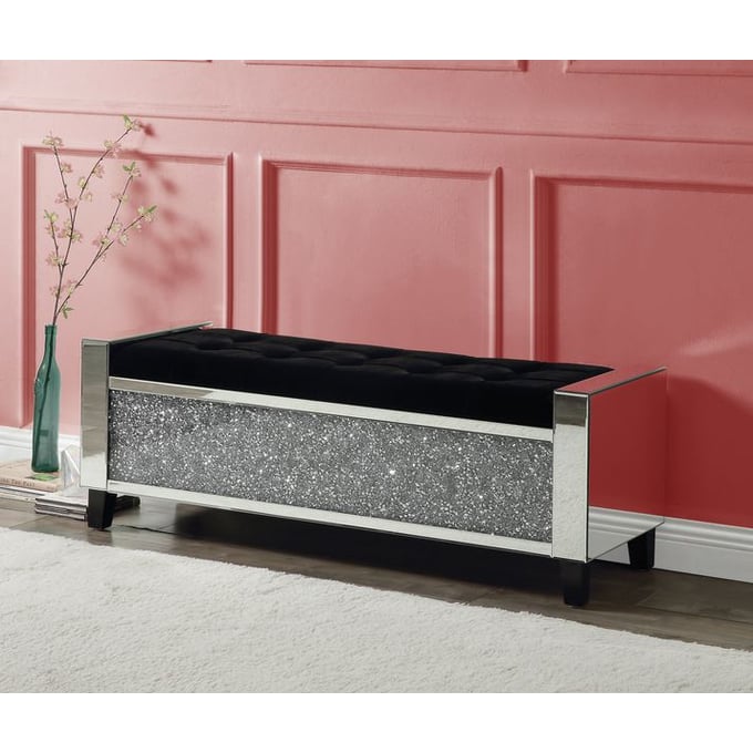 Acme Furniture Noralie Mirrored Diamonds Storage Bench ACM-AC00534