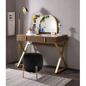 Acme Furniture Coleen Walnut Gold Cross Legs Vanity Desk