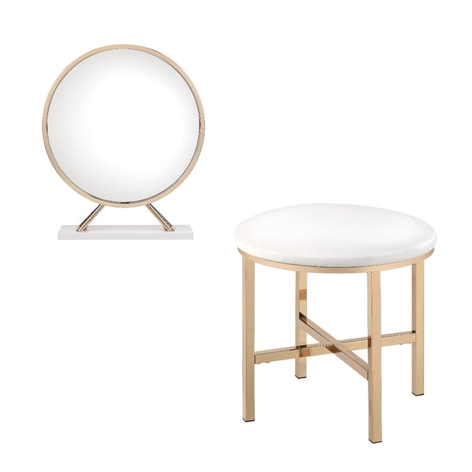 Acme Furniture Midriaks White Gold Mirror and Stool ACM-AC00723