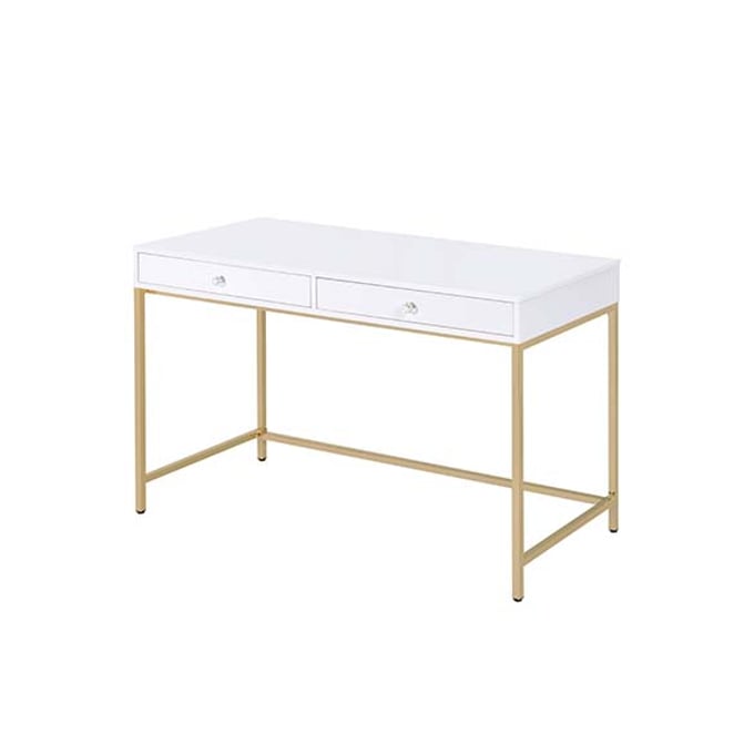 Acme Furniture Ottey White High Gloss Gold Vanity Desk ACM-AC00899