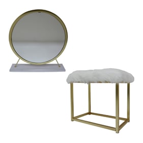 Acme Furniture Adao White Brass Vanity Mirror and Stool