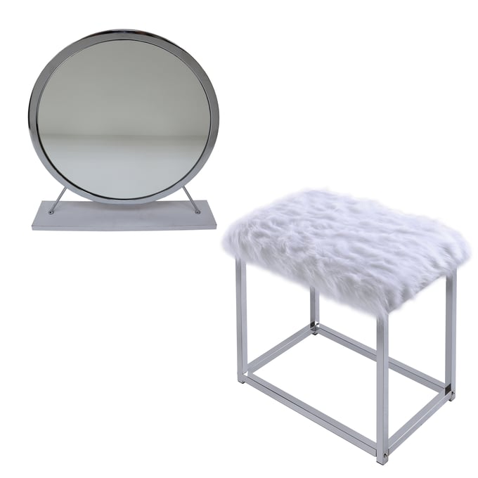 Acme Furniture Adao White Chrome Vanity Mirror with Stool ACM-AC00935