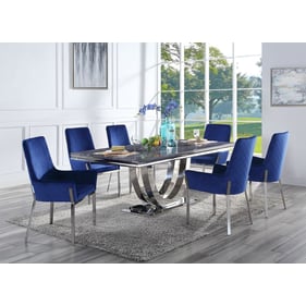 Acme Furniture Cambrie Mirrored Silver Blue 7pc Dining Room Set