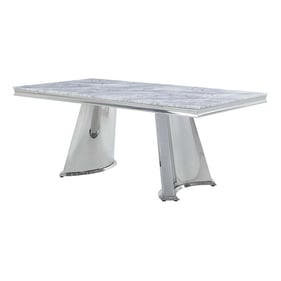 Acme Furniture Destry Mirrored Silver Pedestal Dining Table