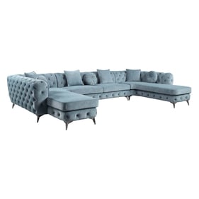 Acme Furniture Atronia Dusty Blue Sectional Sofa with 7 Pillows