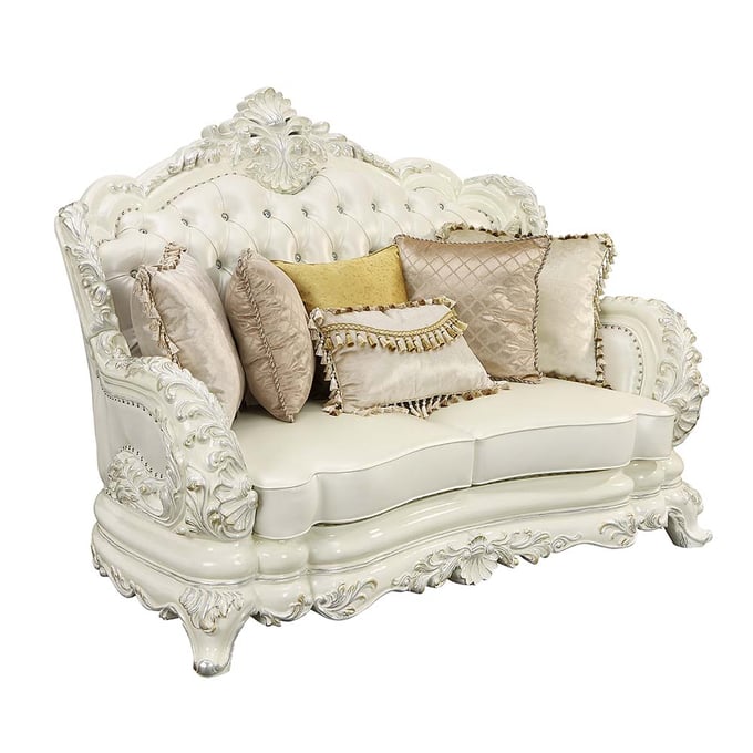 Acme Furniture Adara Pearl Antique White Loveseat with 5 Pillows ACM-LV01225