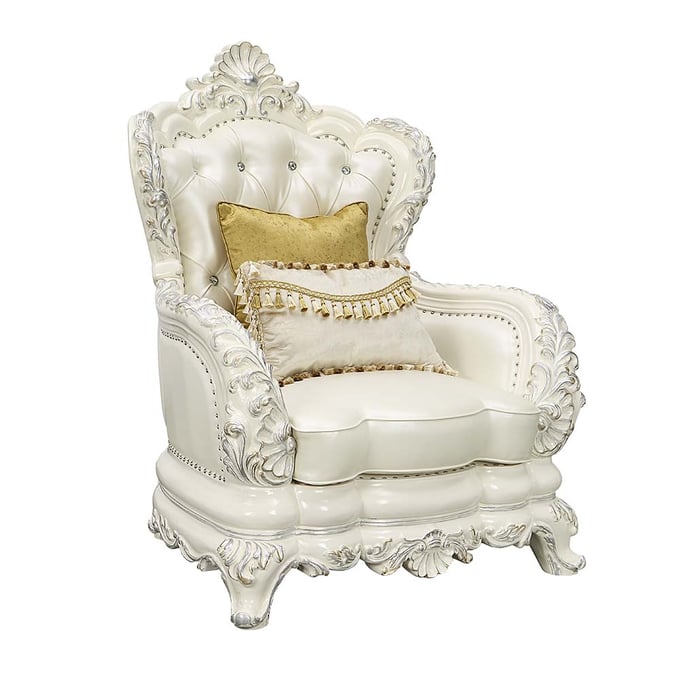 Acme Furniture Adara Pearl Antique White Chair with Pillows ACM-LV01226