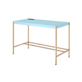 Acme Furniture Midriaks Baby Blue Gold Writing Desk with USB Port